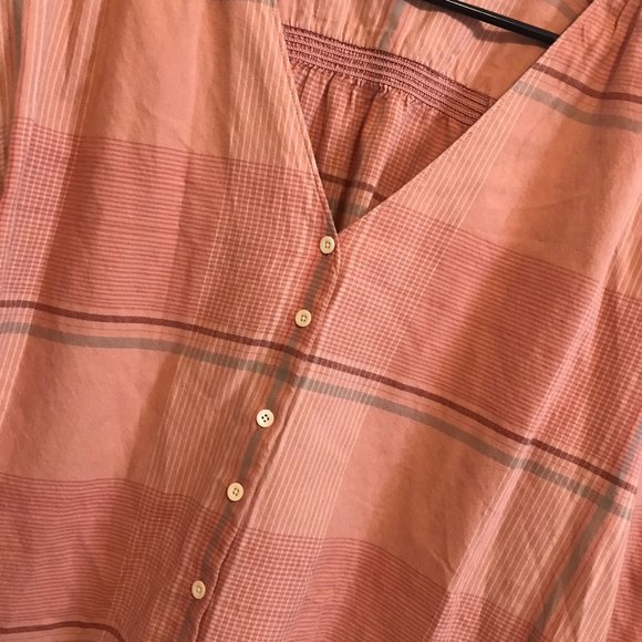 SOLD Moringview Cotton Tie-Sleeve Shirt in Peach Plaid Size Large SOLD - Picture 3 of 6